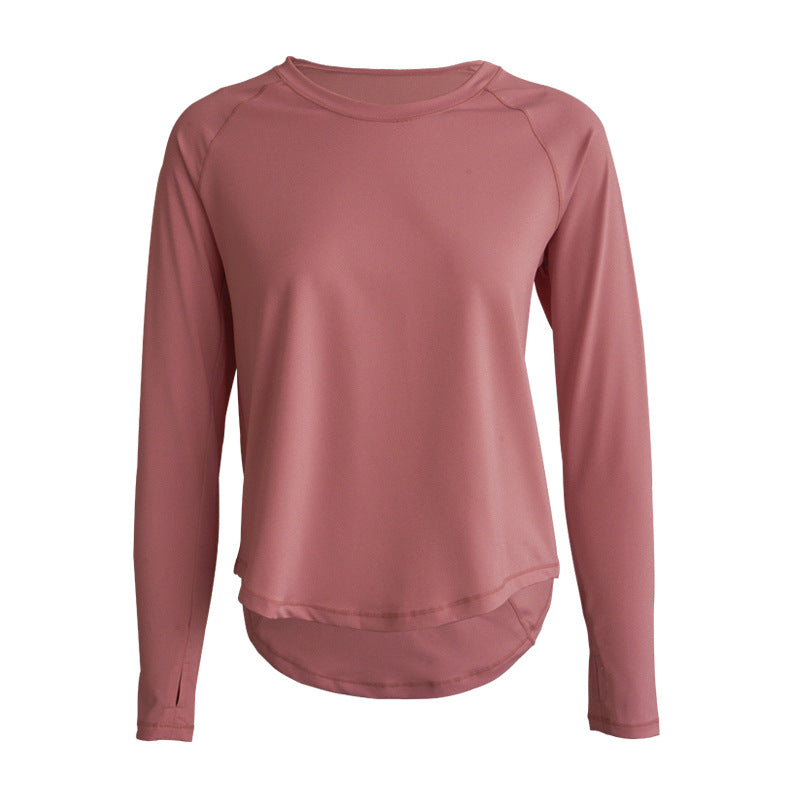 Long Sleeve Top with Curved Hem - Dusty Rose