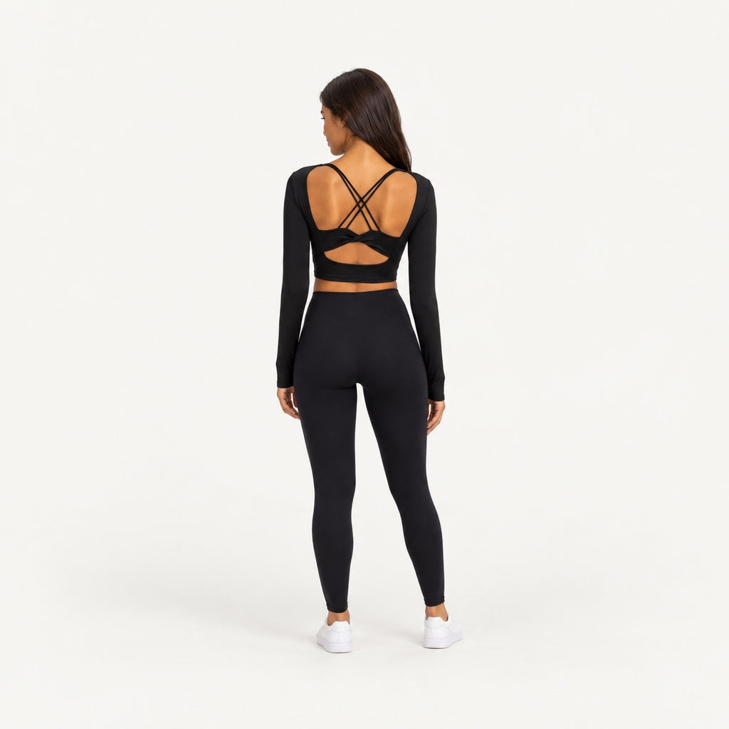 Long Sleeve Crop Top with Cross-Strap Back - full look