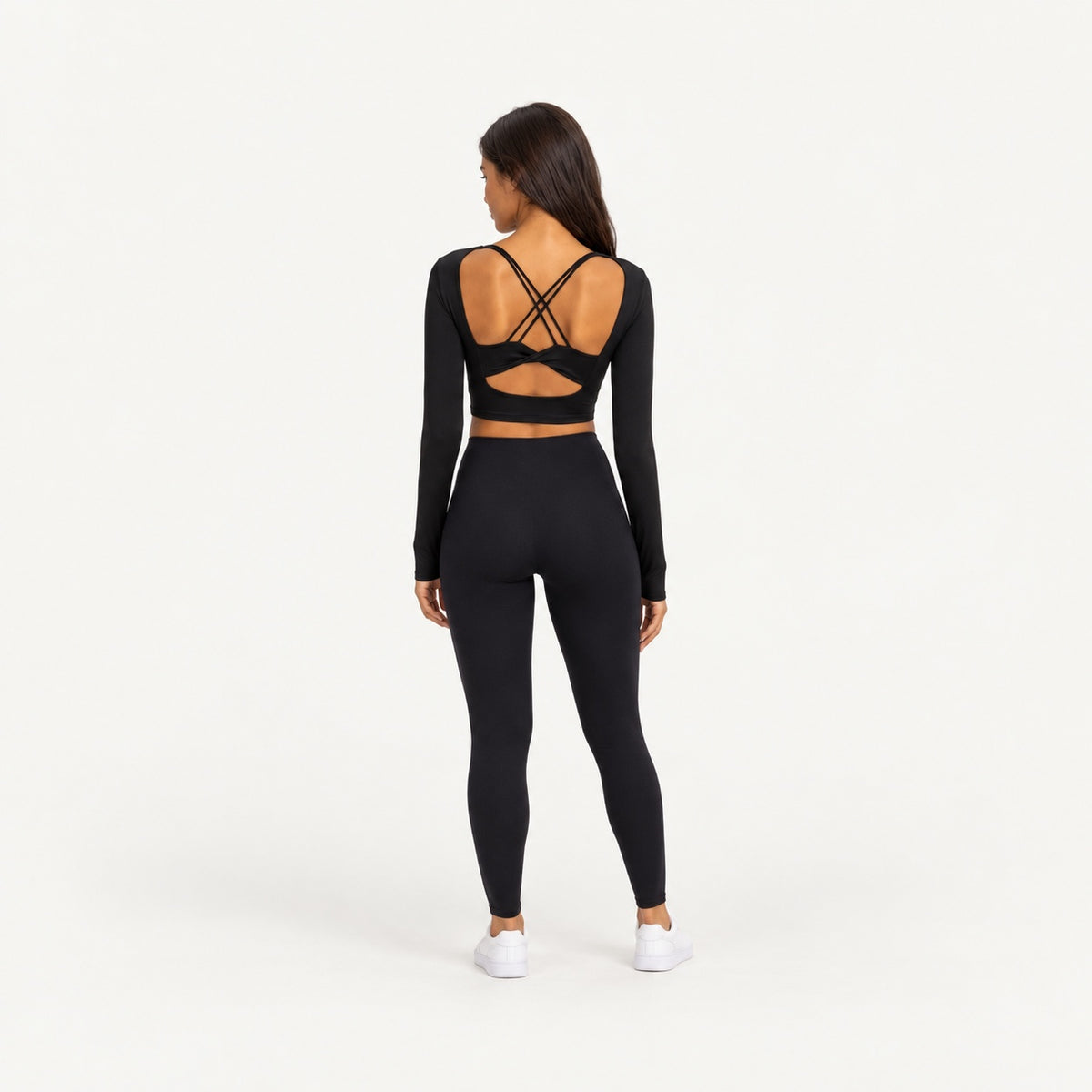 Long Sleeve Crop Top with Cross-Strap Back - full look