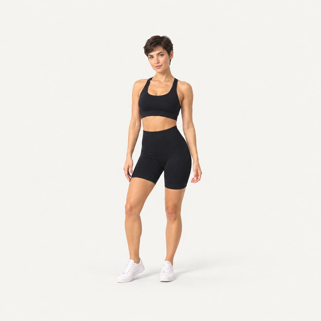 High-Waisted Knit Workout Shorts - full look