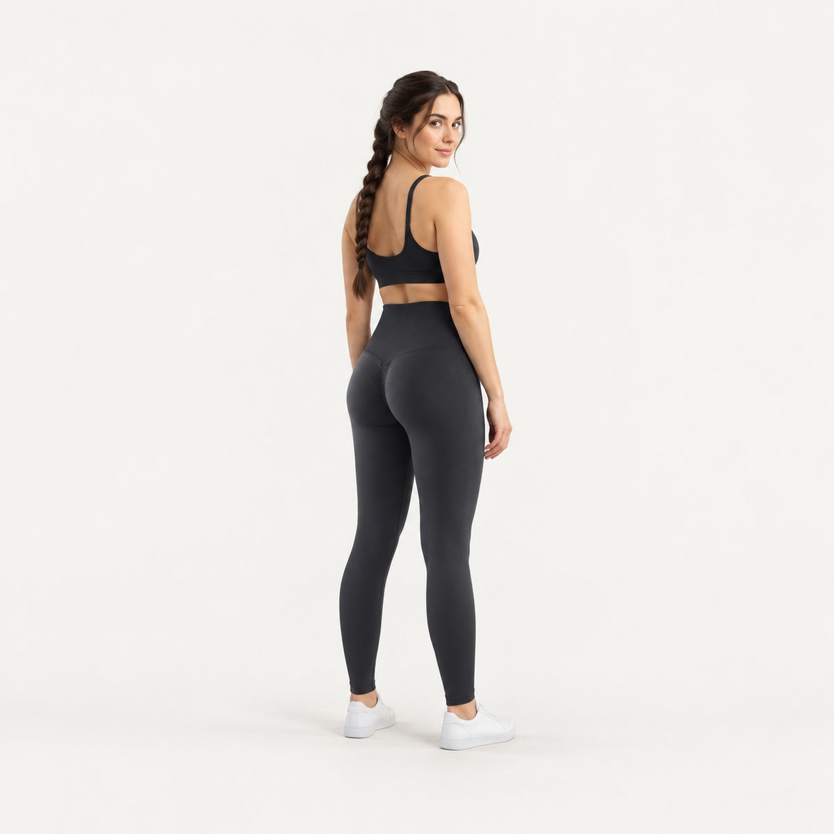 High-Waisted Leggings with Curved Back Seams - full look