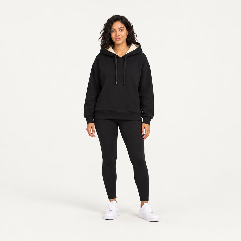 Fleece-Lined Pullover Hoodie with Kangaroo Pocket - full look