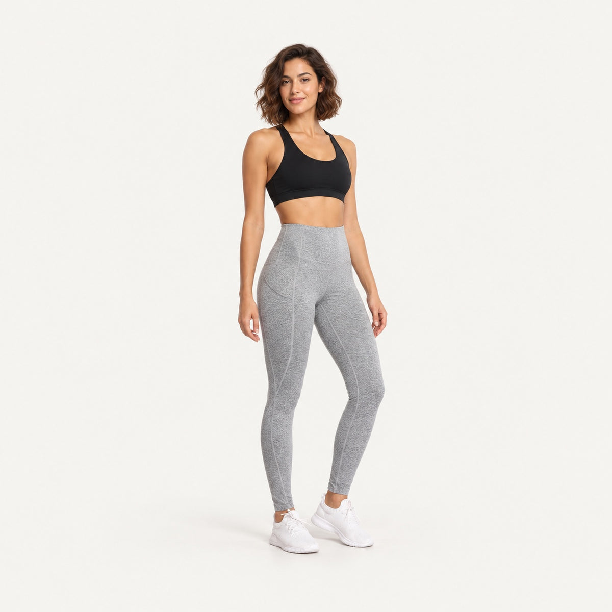 Heathered High-Waisted Leggings with Side Pockets - full look