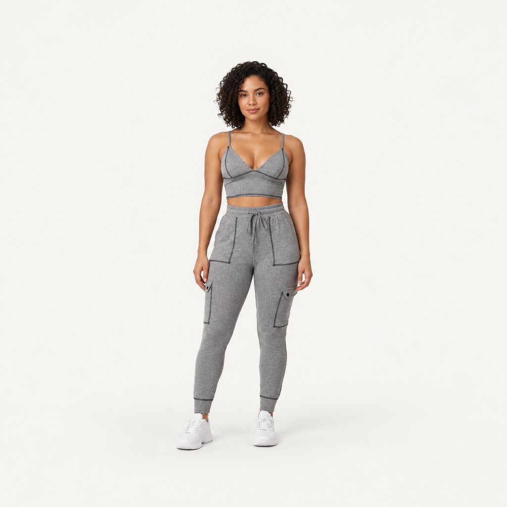 Contrast-Seam Bra and Pocket Joggers Set - full look