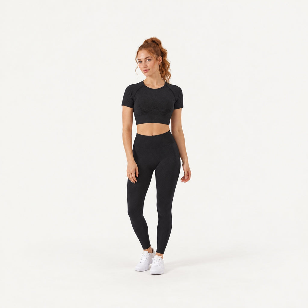 Short Sleeve Crop Top with Textured Panels - full look