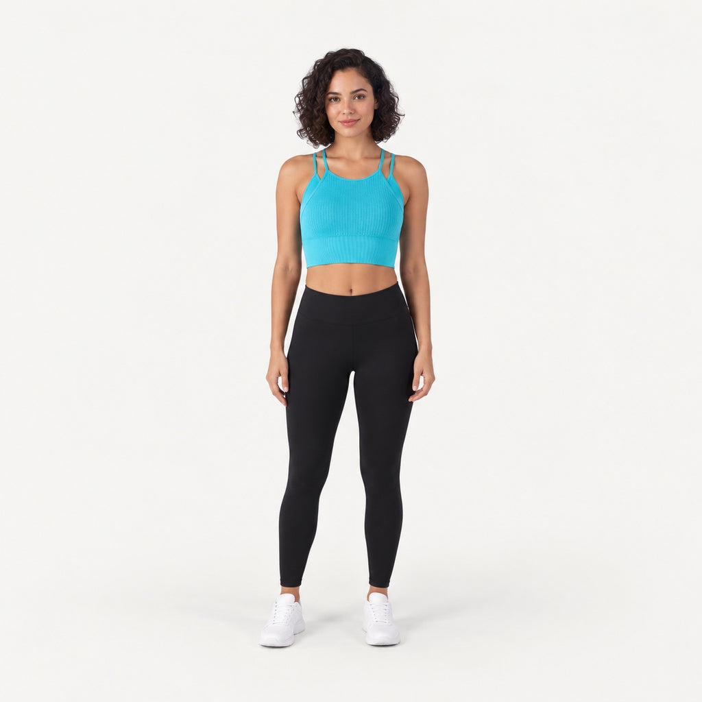 Ribbed Double-Strap Workout Crop Top - full look