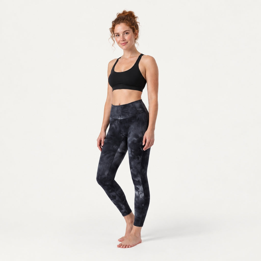 High-Waisted Ankle Leggings with Mottled Tie-Dye - full look