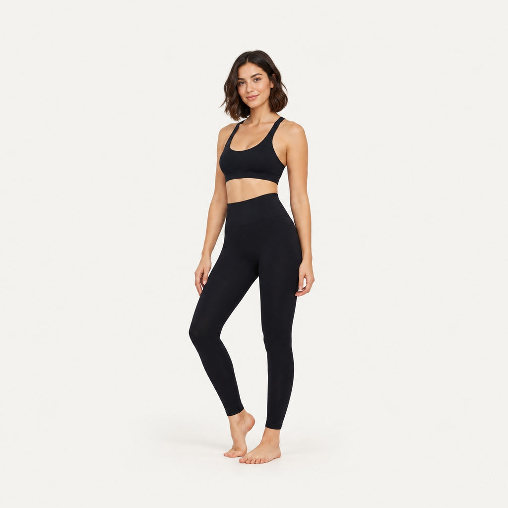 High-Waisted Leggings with Ribbed Waistband - full look
