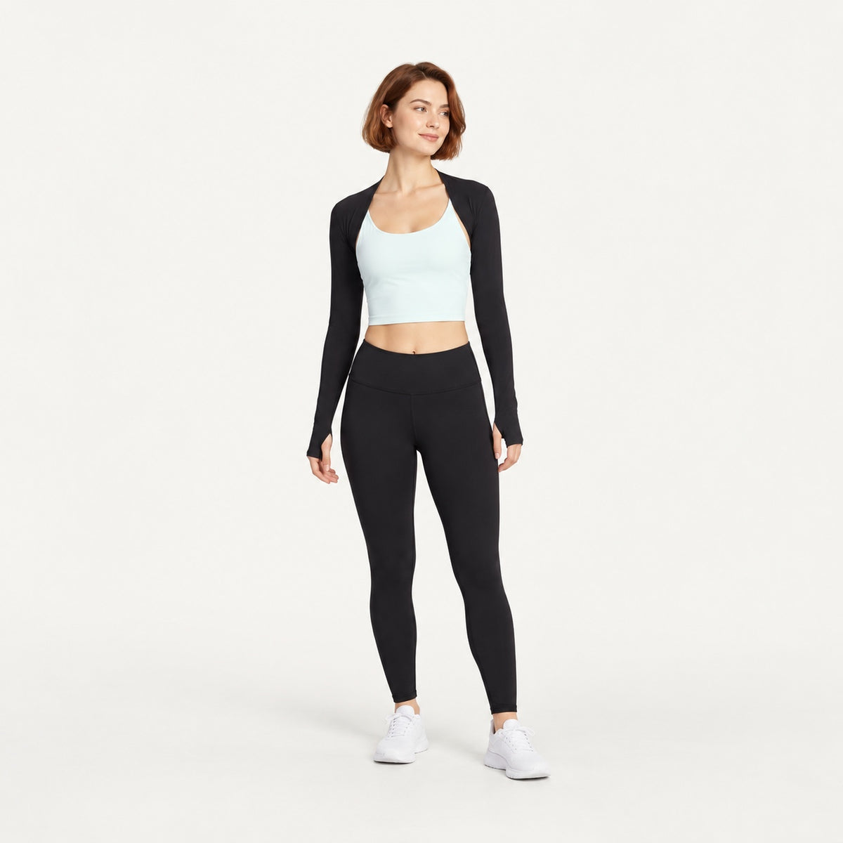 Open-Front Workout Shrug with Long Sleeves - full look