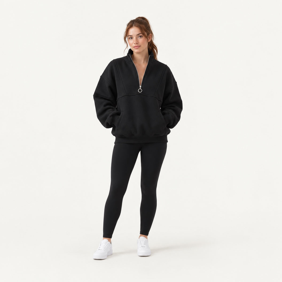 Half-Zip Sweatshirt with Ring Pull - full look