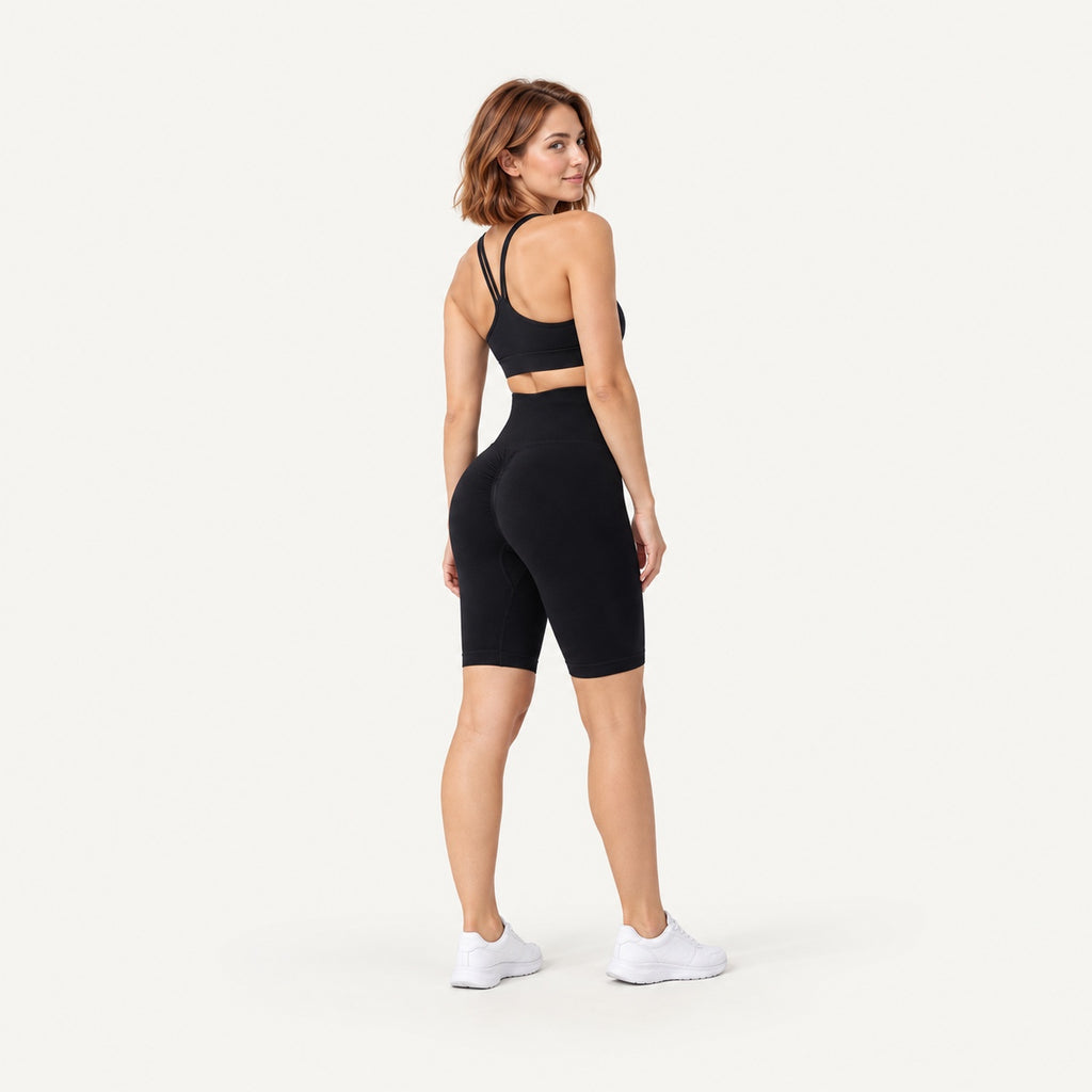 High-Waisted Biker Shorts with Textured Panels - full look