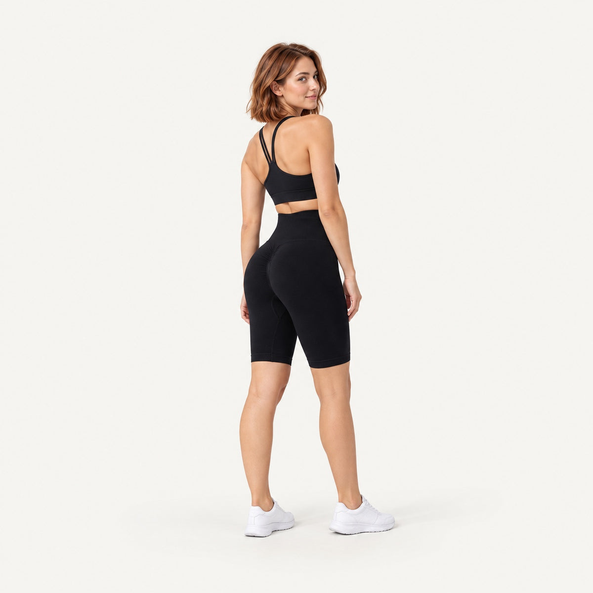 High-Waisted Biker Shorts with Textured Panels - full look