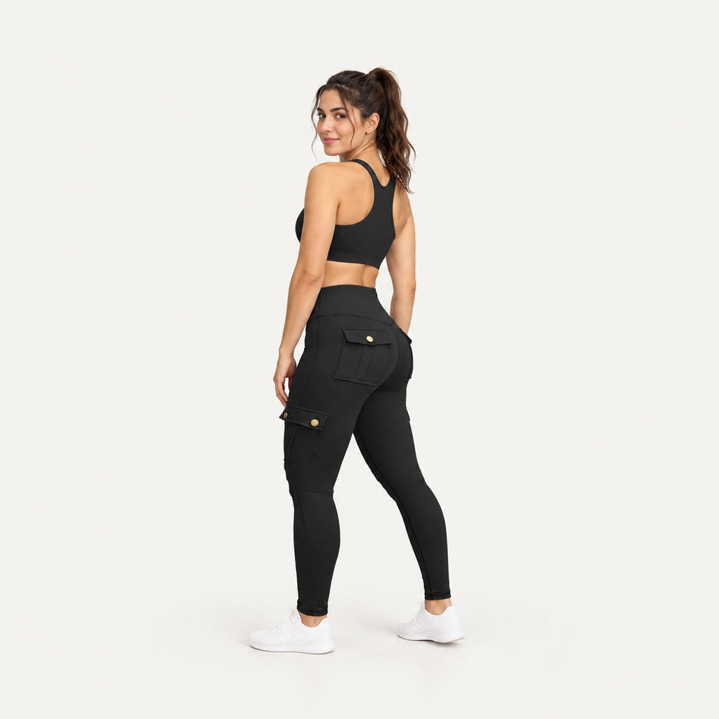 High-Waisted Cargo Leggings with Flap Pockets - full look