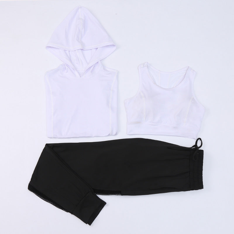 Three-Piece Hooded Top and Joggers Set - White and Black