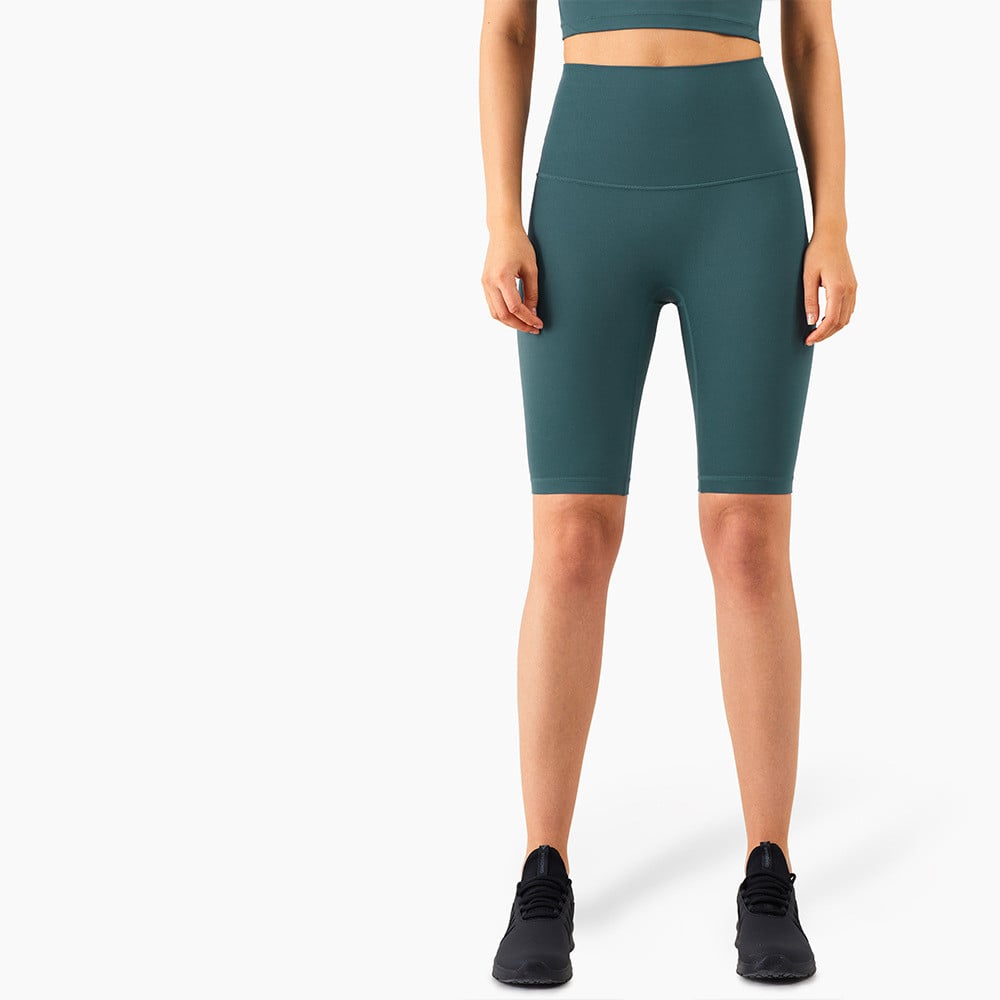 High-Waisted Knee-Length Biker Shorts - Deep Teal