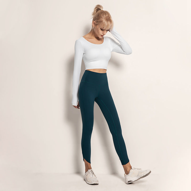 Long Sleeve Crop Top with Curved Hem - White