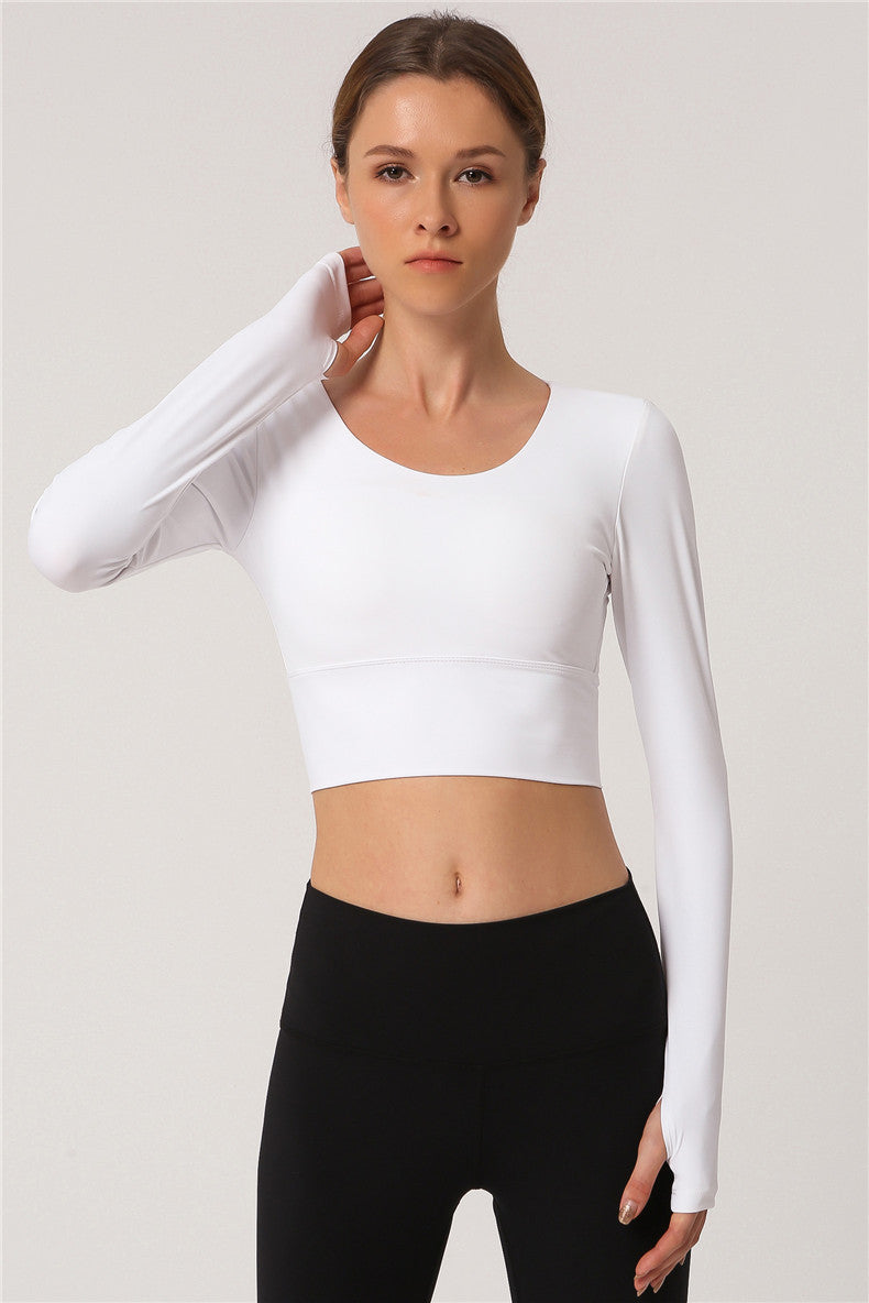 Long Sleeve Crop Top with Crisscross Open Back - White