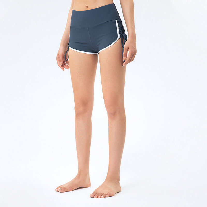 High-Waisted Shorts with White Piping - Navy