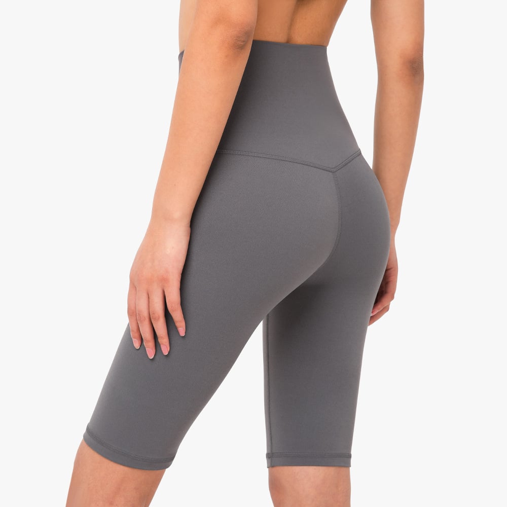 High-Waisted Knee-Length Biker Shorts - Gray
