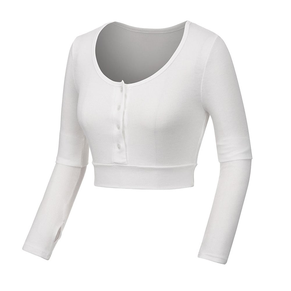 Button-Front Long Sleeve Crop Top - White