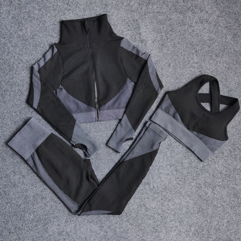 Three-Piece Colorblock Workout Set - Charcoal
