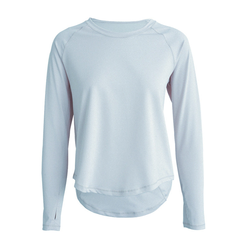 Long Sleeve Top with Curved Hem - Powder Blue
