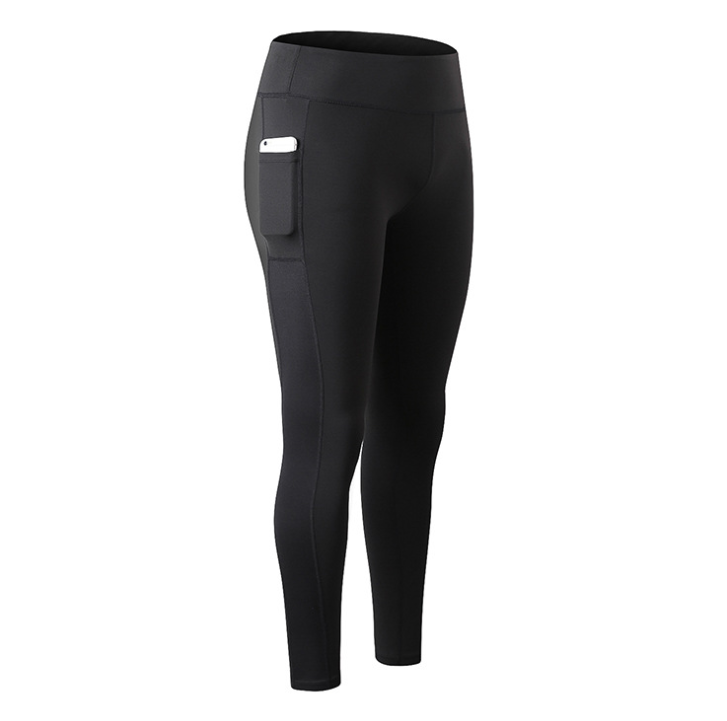 High-Waisted Pocket Leggings with Side Panels - Black