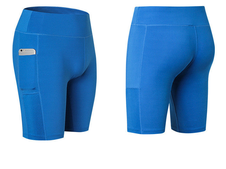 High-Waisted Bike Shorts with Side Pockets - Blue