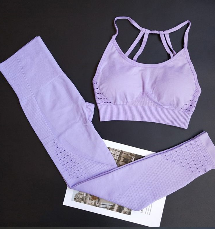 Strappy-Back Sports Bra and Pointelle Leggings Set - Lavender