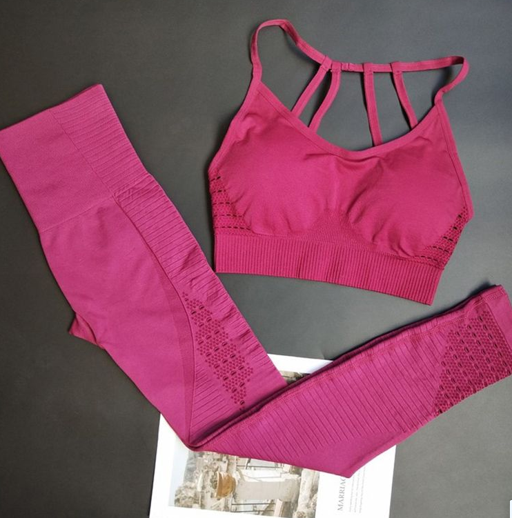 Strappy-Back Sports Bra and Pointelle Leggings Set - Magenta