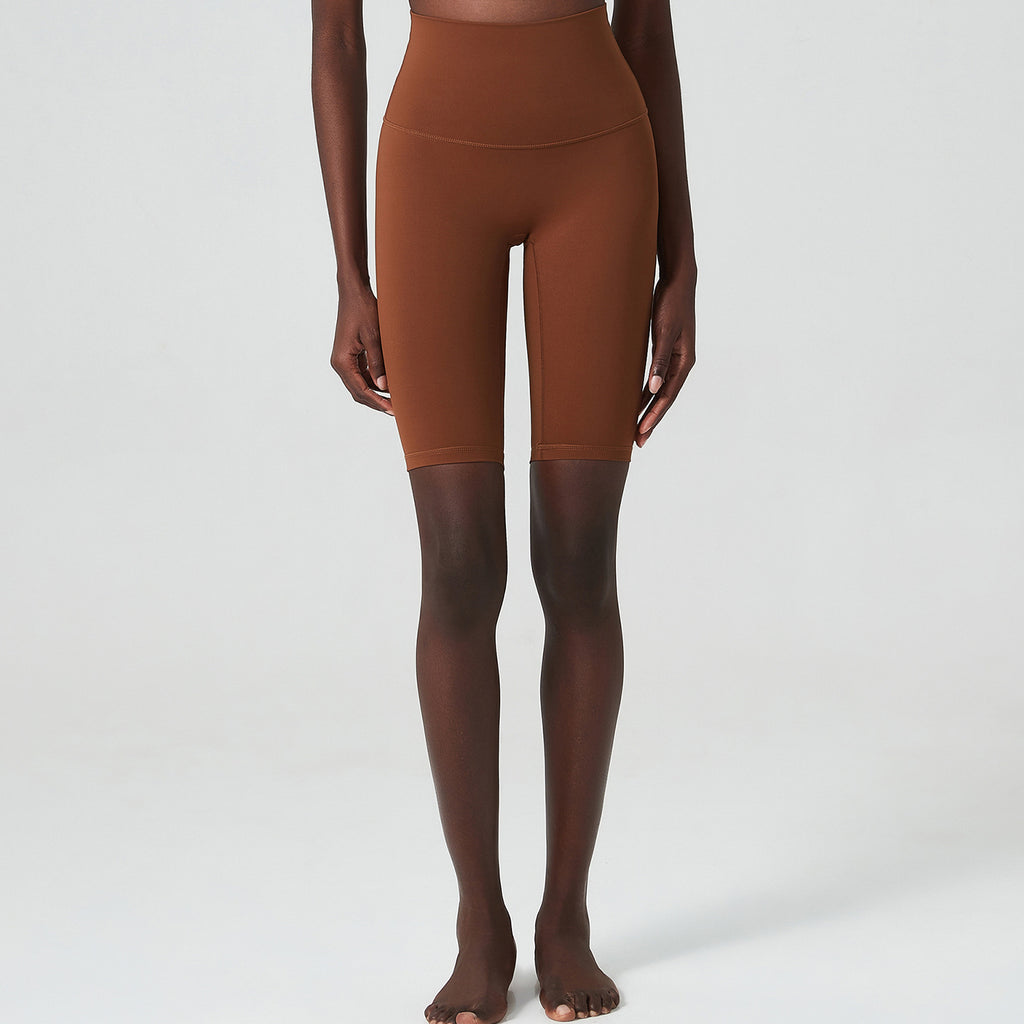 High-Waisted Biker Shorts with Wide Waistband - Chestnut