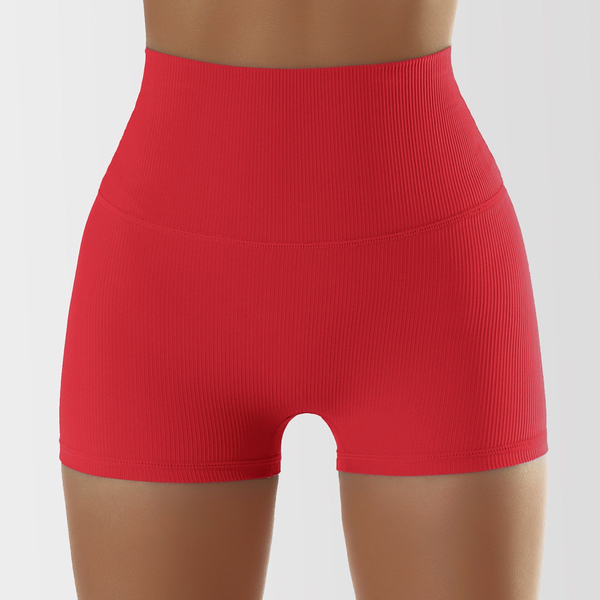 High-Waisted Ribbed Training Shorts - Red
