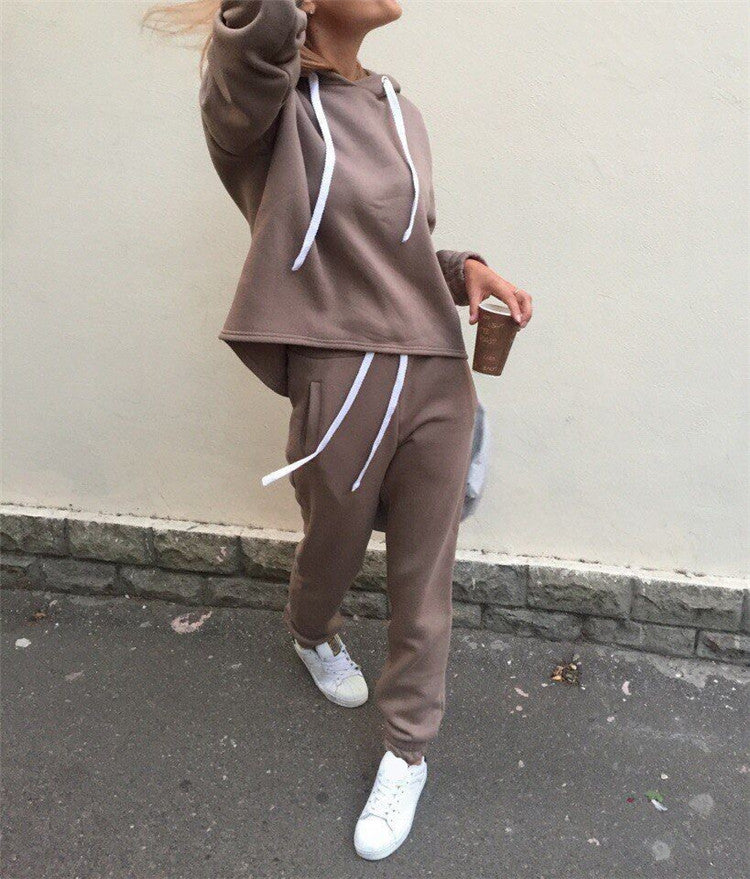Cropped Hoodie and Drawstring Joggers Set - Taupe
