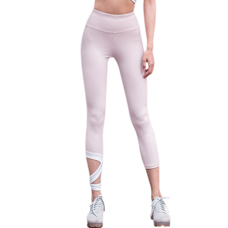 Cropped Leggings with Crossover Calf Straps - Lilac