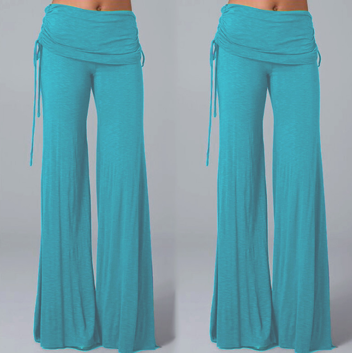 Wide-Leg Dance Pants with Gathered Waist Overlay - Turquoise