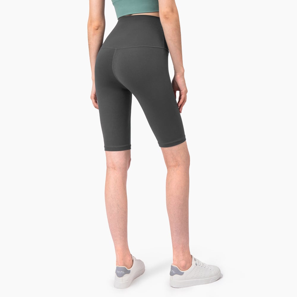 High-Waisted Knee-Length Biker Shorts - Charcoal