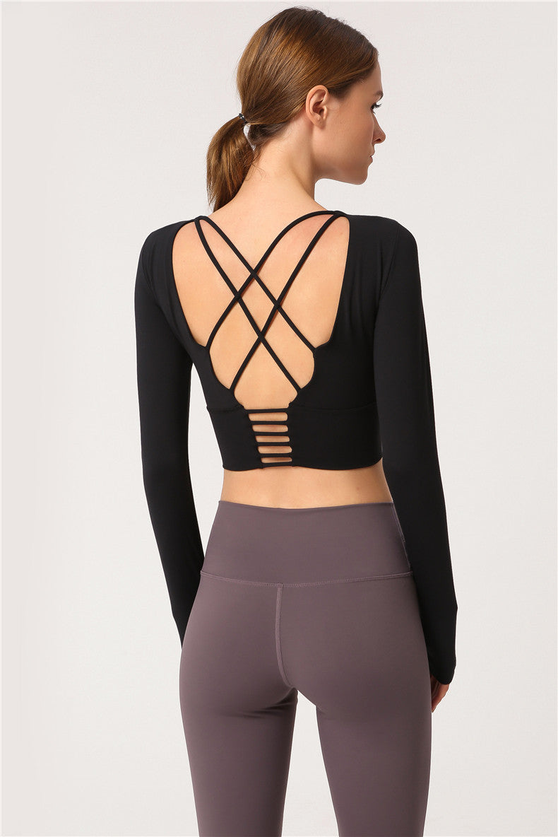Long Sleeve Crop Top with Crisscross Open Back