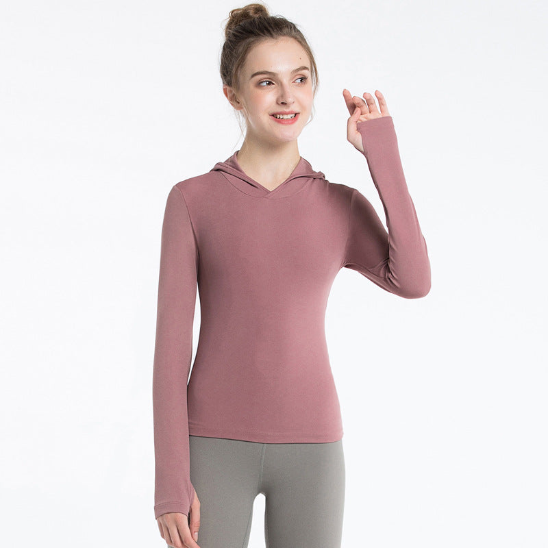 Fitted Long Sleeve Hoodie with Thumbholes - Dusty Rose