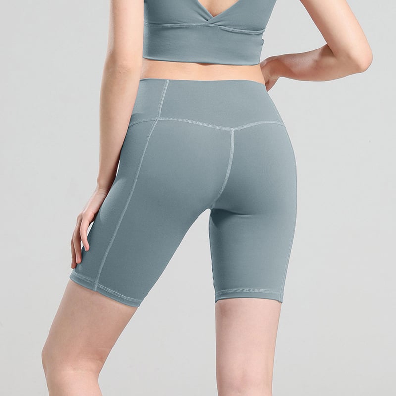 High-Waisted Biker Shorts with Panel Seams - Sage