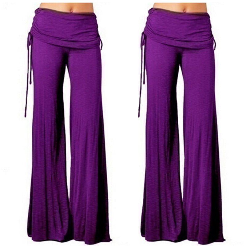 Wide-Leg Dance Pants with Gathered Waist Overlay - Purple