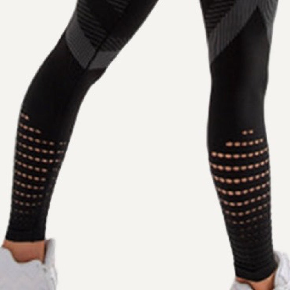High-Waisted Leggings with Open-Knit Calf Panels - detail