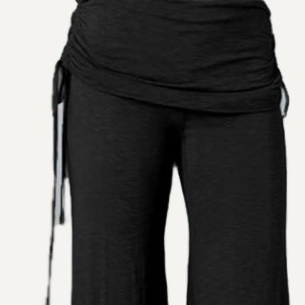 Wide-Leg Dance Pants with Gathered Waist Overlay - detail