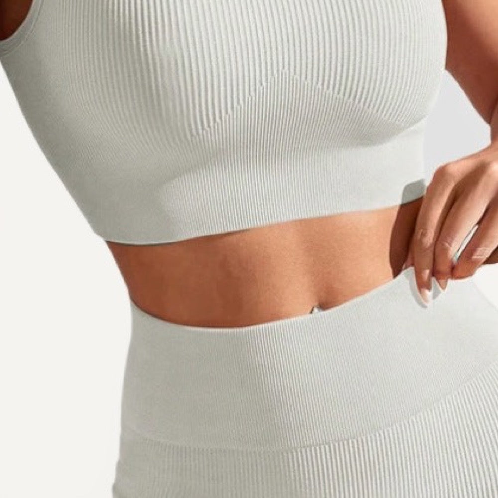 Ribbed Workout Set with Crop Tank and Shorts - detail
