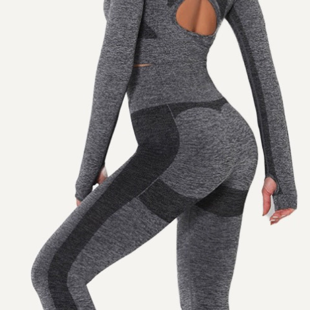 Open-Back Long Sleeve Crop Top and Leggings Set - detail
