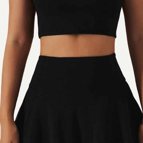 Collared Crop Top and Flared Skirt Set - detail