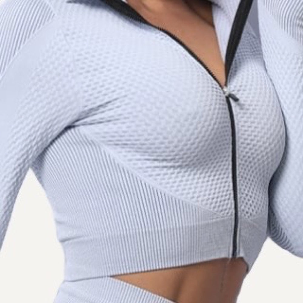 Cropped Zip-Up Jacket with Textured Panels - detail