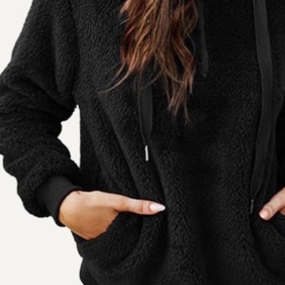 Plush Half-Zip Hoodie with Front Pocket - detail