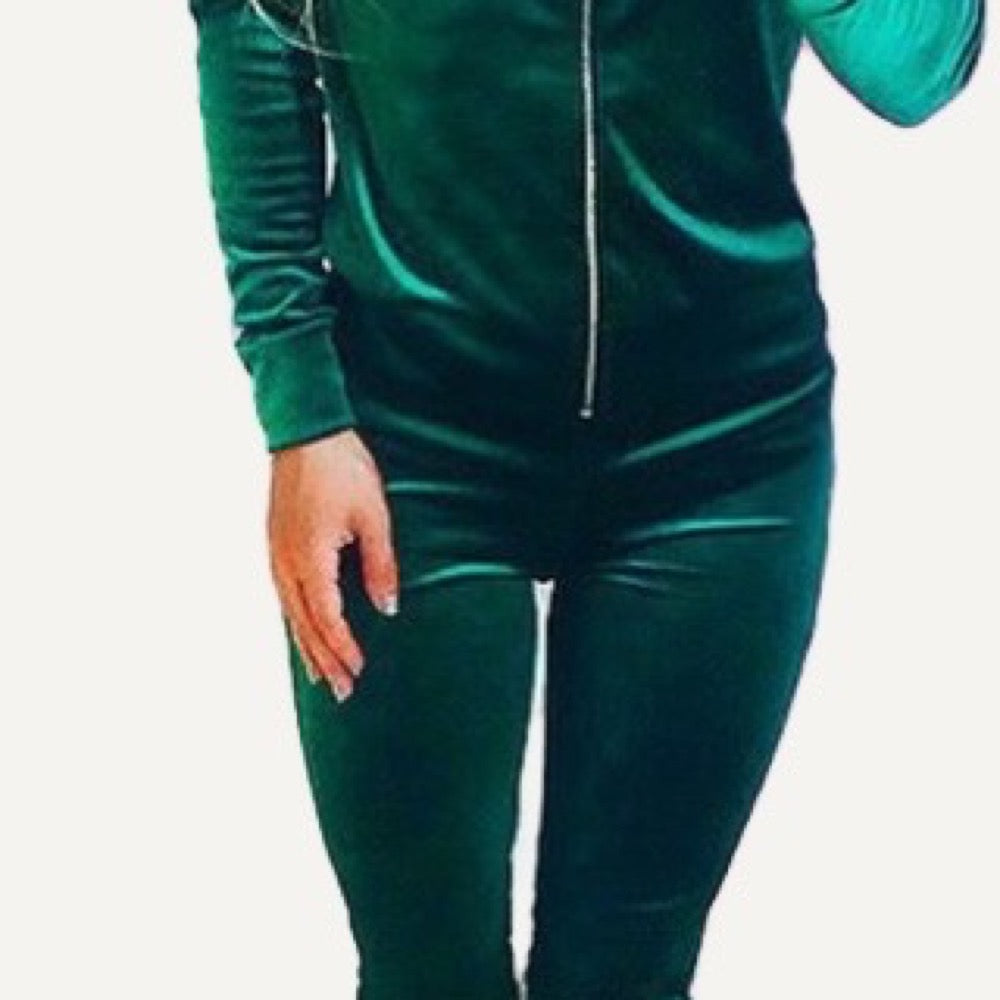 Hooded Zip-Up Velour-Look Tracksuit - detail