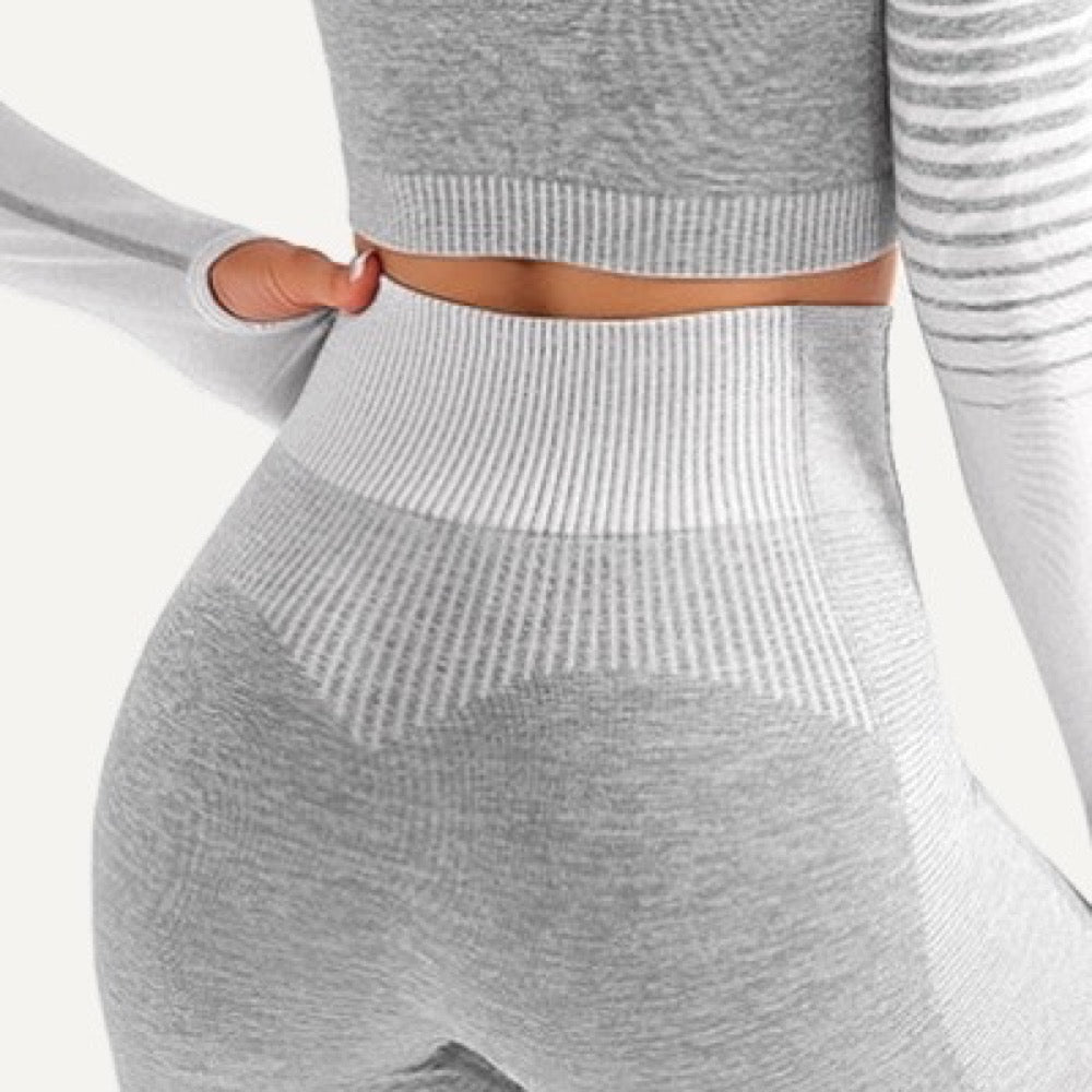 Striped Sleeve Crop Top and Two-Tone Leggings Set - detail