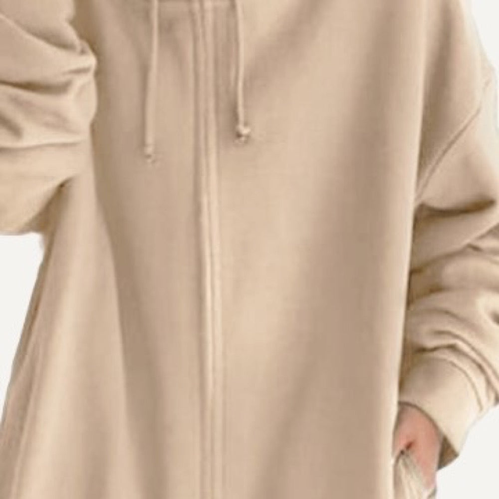 Long Fleece Hoodie with Half-Zip Front - detail